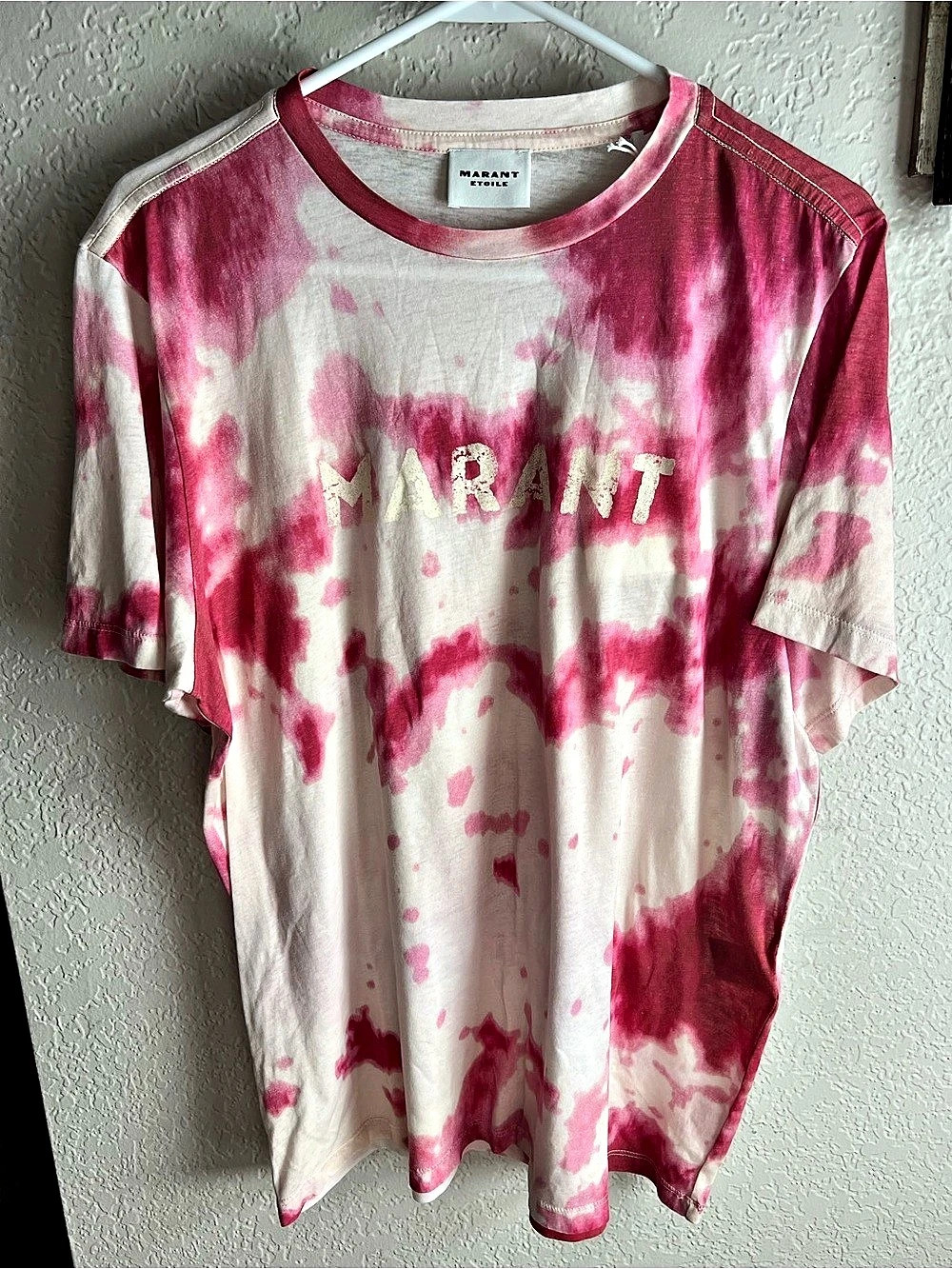 MARANT Tie-Dye Short Sleeve Tee in Pink & White Size XL
